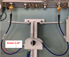 Figure 2: “Cross Bow” apparatus for measuring cable performance versus bend at 10”, 3.25”, and 2.4” bend radii.
